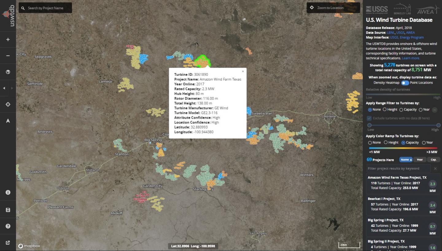 Detail Screenshot of US Wind Turbine Database