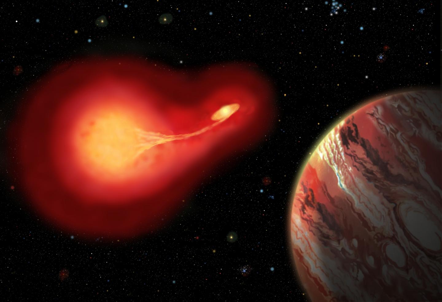 Artist View of a Planet Orbiting Two Aging Stars