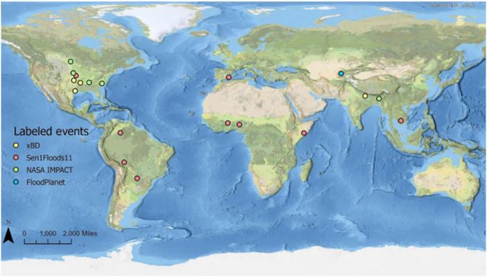 Locations of the 19 FloodPlanet events.