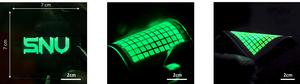 Figure 3. Patterned and arrayed perovskite light-emitting devices on a 7 × 7 cm large-area substrate