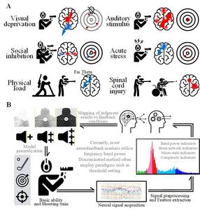 SCHEMATIC DIAGRAM OF THE SHOOTER'S BRAIN MECHANISMS UNDER DIFFERENT SHOOTING CONDITIONS