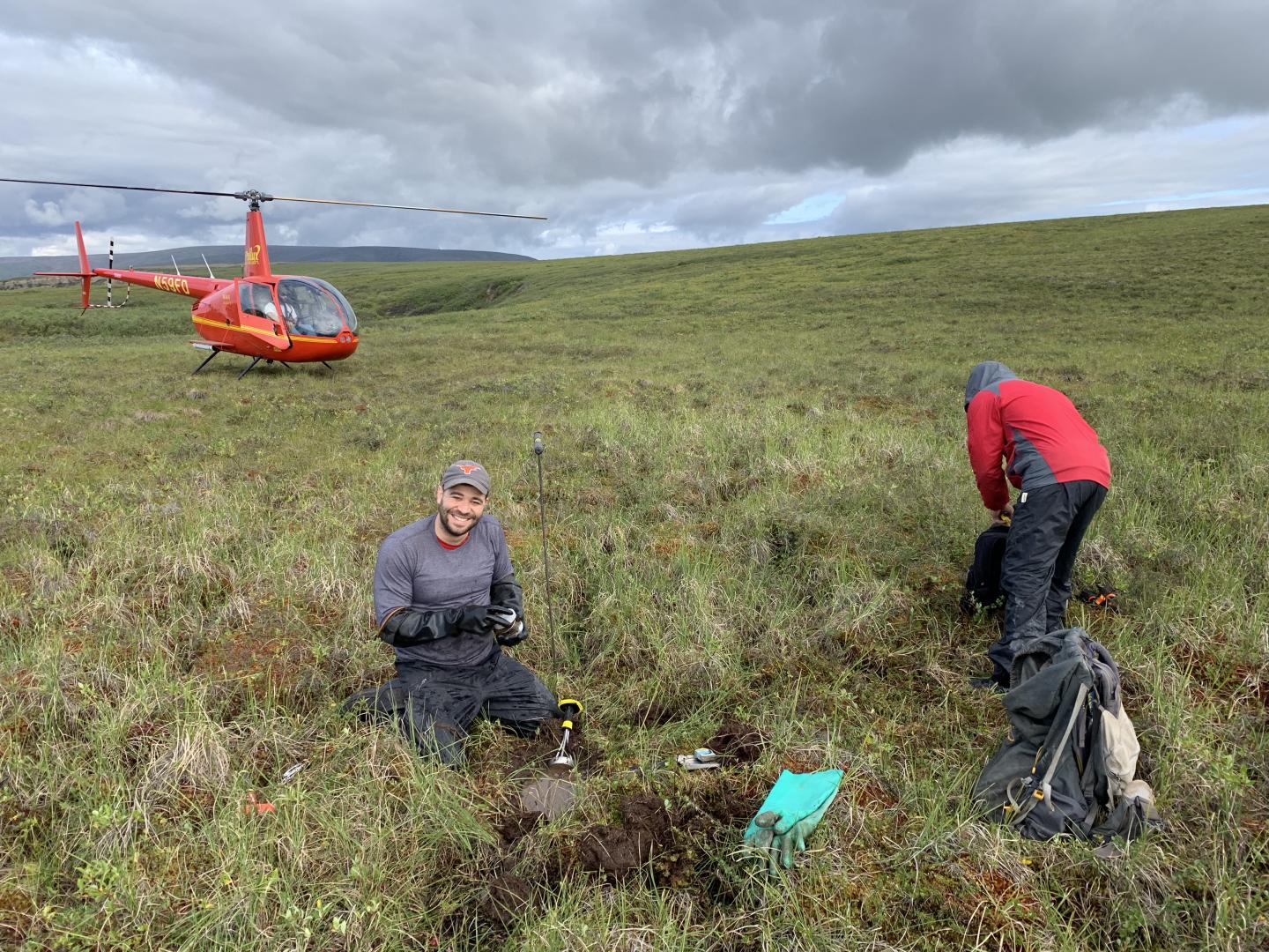 Researchers with Helicopter