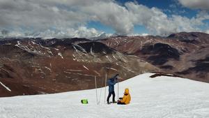 Glaciological fieldwork on the top of Tapado Glacier