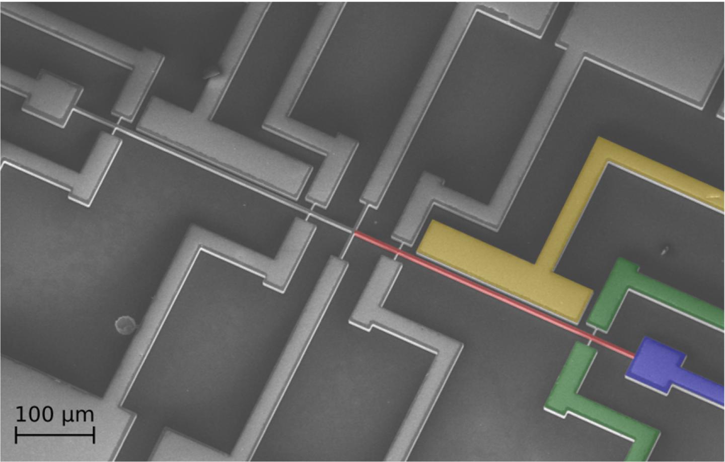 A Single Silicon Beam, along with Its Drive and Readout Electrodes