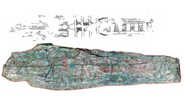 Preserved painted decoration showing an Osirian djed pillar