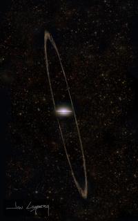 Artist's conception of the tidal stream of the Sombrero galaxy (M104)