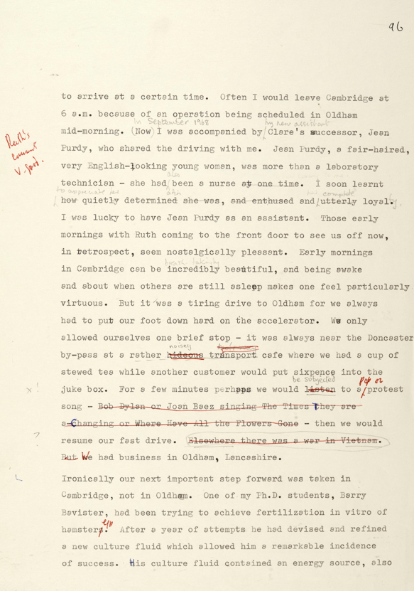 Corrections on Dannie Abse’s manuscript by Robert Edwards and others.