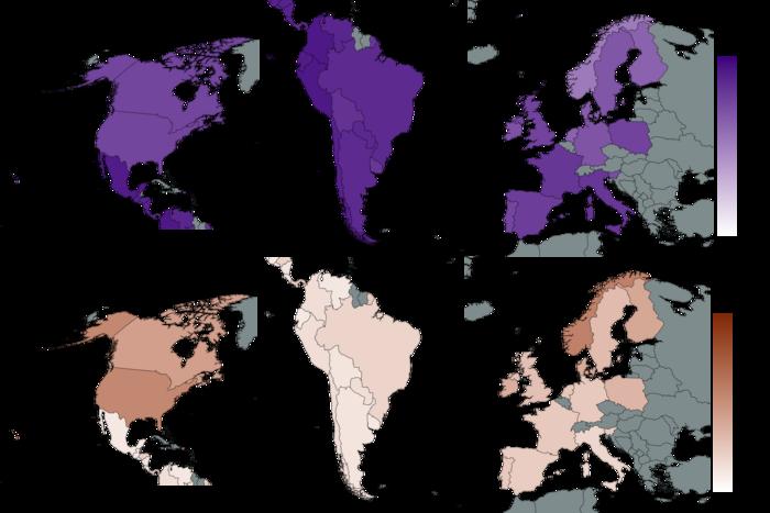 Distribution of wildlife values across Europe and the Americas
