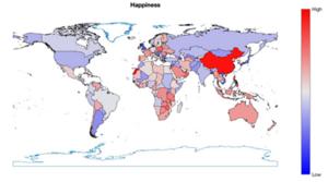 Level of happiness in national anthems by country.