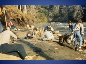 Dig site of elasmosaur with volunteers from the community 1991