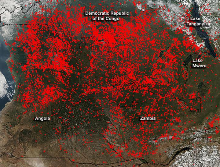Fires in Angola, Zambia, Democratic Republic of the Congo