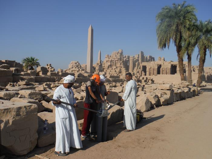 Core samples being extracted at Karnak