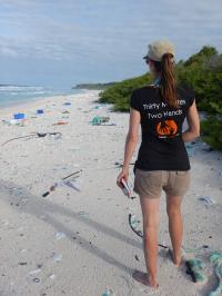 Jennifer Lavers on East Beach, Henderson Island