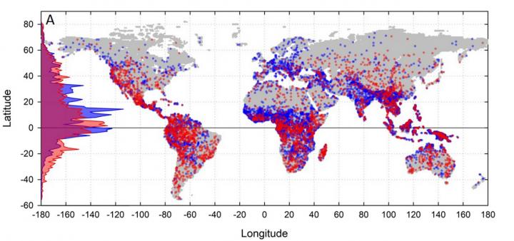 Global distribution of diversity for species and languages