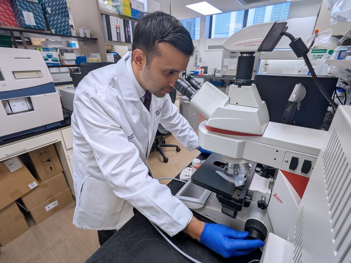 Study senior author Dr. Akhil Chawla, a complex surgical oncologist, working in his lab at Northwestern University Feinberg School of Medicine in Chicago