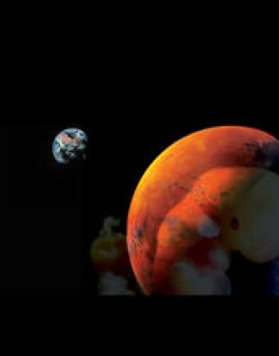 Image of Mars in the Foreground with Earth in the Background