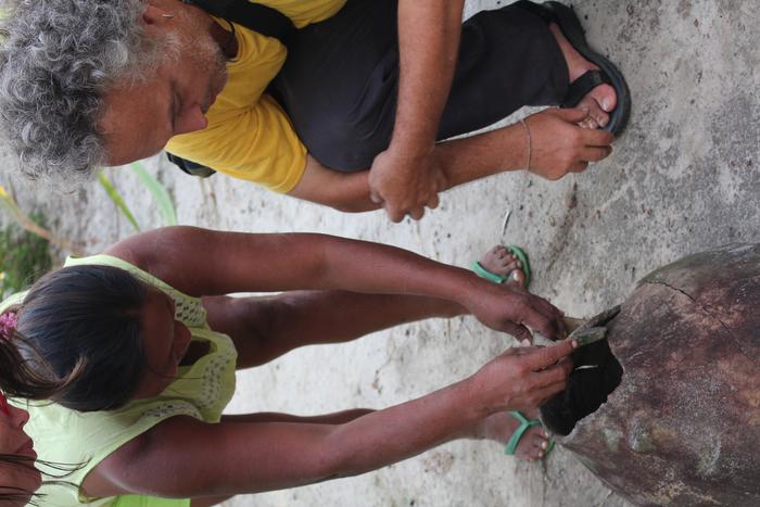 Dr Arroyo-Kalin with an indigenous ceramic specialist