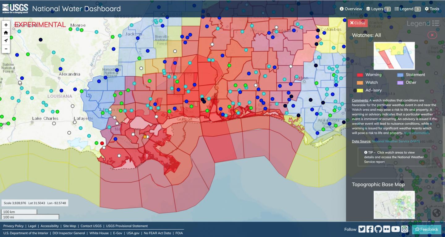 USGS National Water Dashboard Shows Hazards Warning