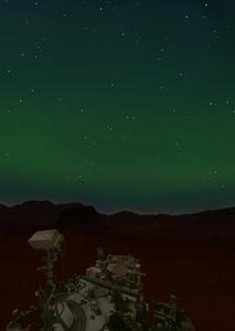An artist’s impression of how the aurora might appear in the sky above the Perseverance rover.