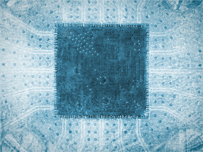 Artistic image of a seven-transmon superconducting quantum processor