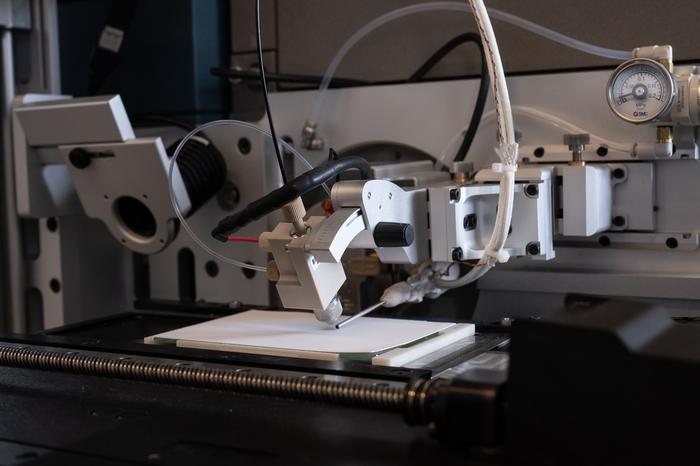 Spray nozzle in Graham Cooks' high-throughput desorption electrospray ionization (DESI) mass spectrometry system