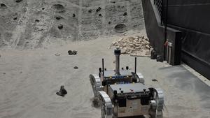 Mars rover moving on sand