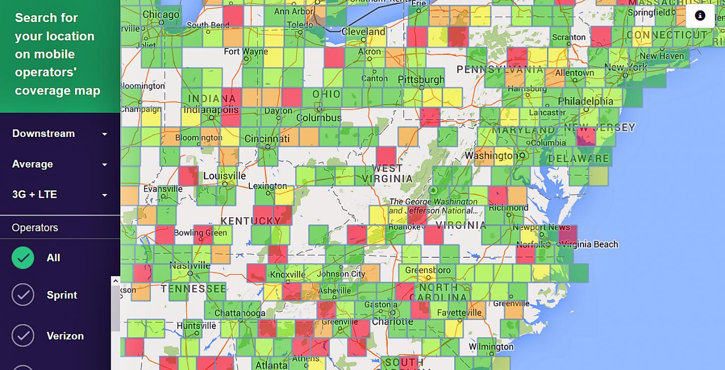 Netradar Map, US East Coast
