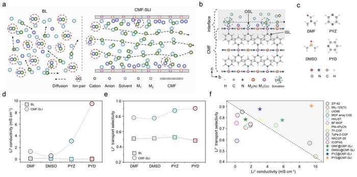 Layered solvent-ligand interface enables fast and selective lithium-ion transport