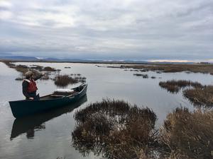Kyle Phillips in boat, Suisun Marsh
