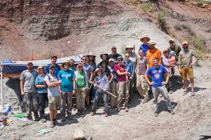 Fieldwork crew, including most of the co-authors and Dinosaur Institute Director Dr. Nate Smith at right foreground, at the Hayden Quarries, Ghost Ranch, New Mexico.