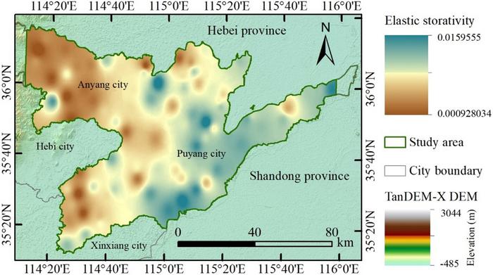 Spatial distribution of the elastic skeletal storage coefficient.