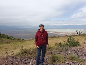 Barbara Franke, on the rim of Ngorongoro Crater in Tanzania.