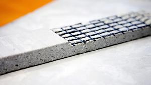 Concrete reinforced with carbon fibre textile.