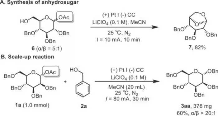 Figure 3. Synthesis of anhydrosugar and Scale-up reaction.