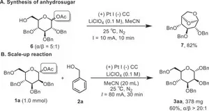 Figure 3. Synthesis of anhydrosugar and Scale-up reaction.