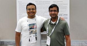 Purdue University researchers Vaneet Aggarwal, right, and Dipesh Tamboli