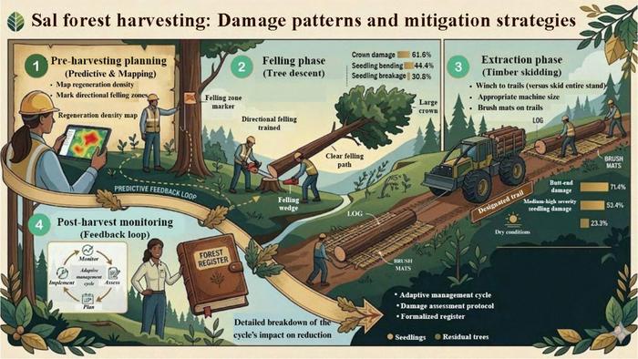 Conceptual framework linking observed damage patterns to targeted mitigation strategies during felling and timber extraction in Sal-dominated forests.
