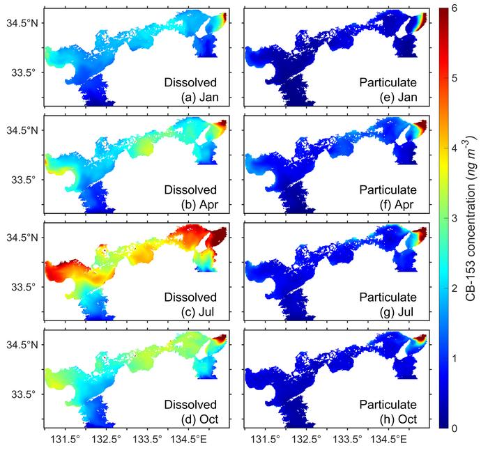 Distributions of CB-153 concentrations in the Seto Inland Sea.