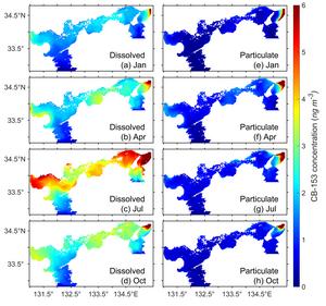 Distributions of CB-153 concentrations in the Seto Inland Sea.