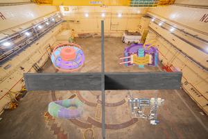 The FuRTH space, a future hub for fusion innovation, is shown here with sketches of several different fusion experimental concepts superimposed.