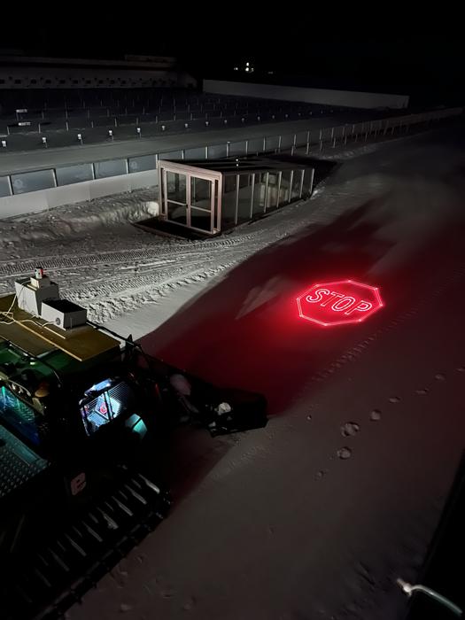The laser can project warnings onto the snow.
