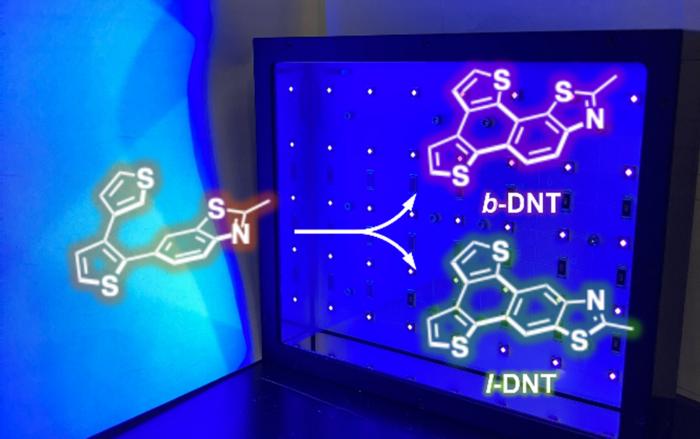 Light is used to transform the precursor molecule into two different organic semiconductor molecules, b-DNT and l-DNT