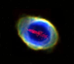 A composite RGB image of the Ring Nebula (also known as Messier 57 and NGC 6720) constructed from four WEAVE/LIFU emission-line images