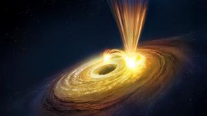 Artist’s impression of the flaring, windy black hole in galaxy NGC 3783
