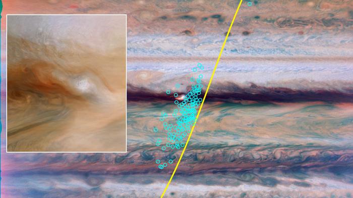 Lightning along Juno's path and sample stealth superstorm