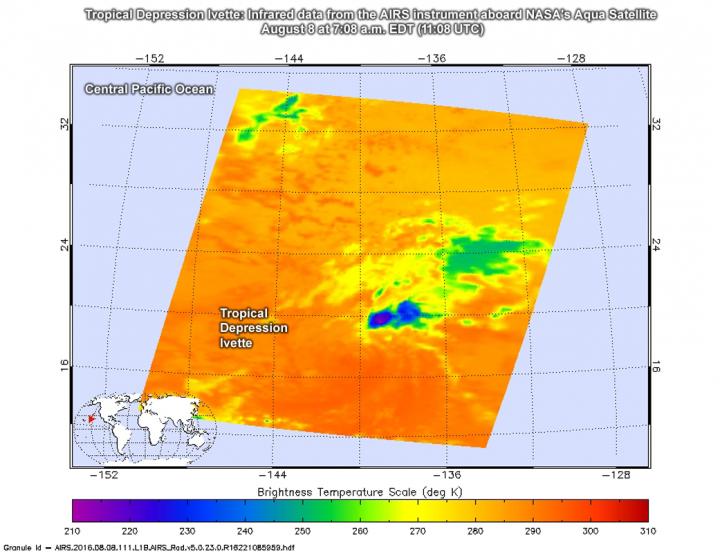 NASA Infrared Imagery Shows Tropical Depression Ivette Weakening