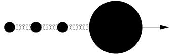 Snapshot of a Linear Chain of 3 Little Spheres and a Big Sphere