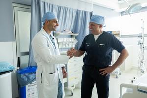 Nima Nassiri, MD (L) and Inderbir Gill, MD (R) collaborated on years of clinical research to prepare for the historic surgery.