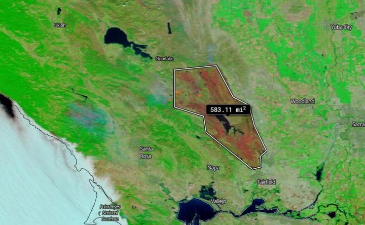 Square Mileage of Burn Scar from LNU Lightning fire Complex