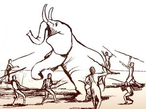 Illustration of elephant hunting with spears